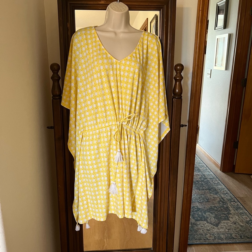 Yellow and White Polka Dot Kaftan Dress